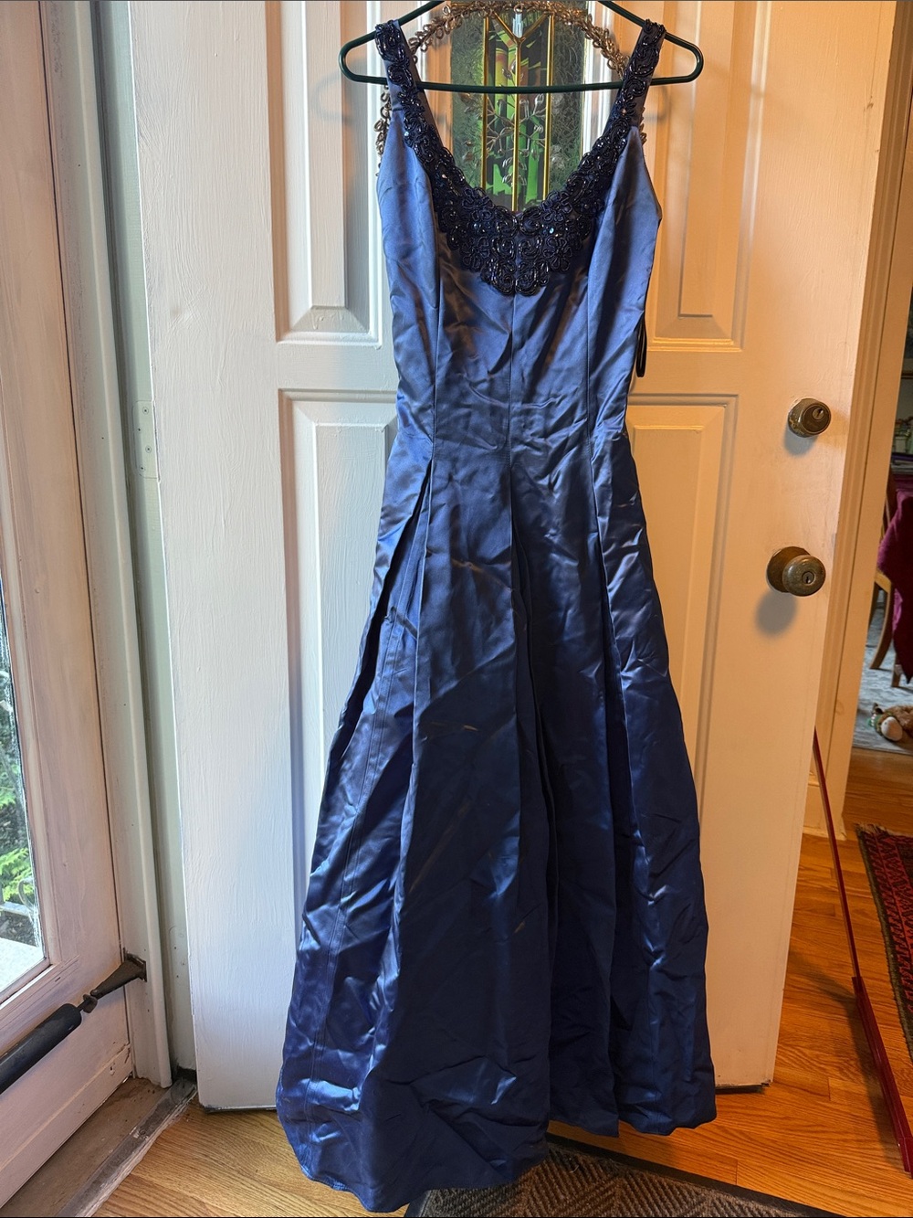 Jessica McClintock Navy Beaded V-Neck Evening Gown
